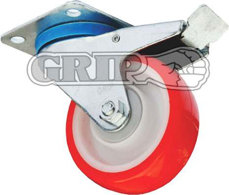 41990 - Grip 100mm 150kg Polyurethane Wheel Castor Swivel Plate With Brake