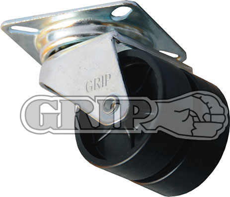 42054 - Grip 50mm 80kg Black Polypropylene Twin Wheel Castor Swivel Plate
