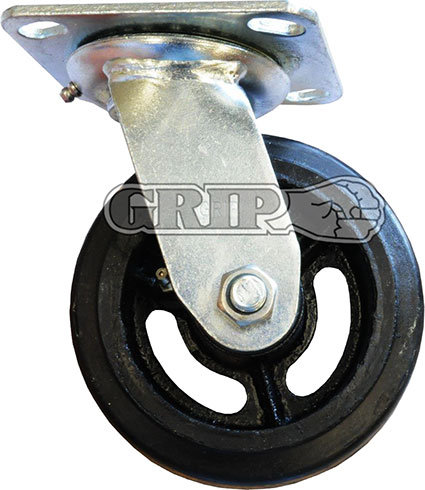 42085 - Grip 150mm 250kg Rubber on Cast Iron Wheel Castor Swivel Plate