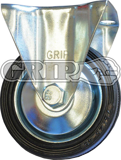 43031 - Grip 200mm 185kg Black Rubber Wheel Castor Fixed Plate