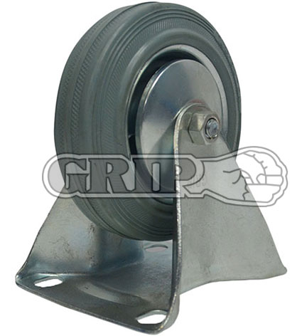 43057 - Grip 125mm 100kg Grey Rubber Wheel Castor Fixed Plate