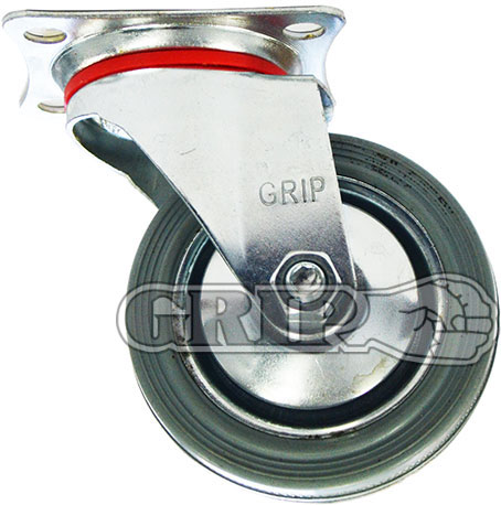 43058 - Grip 125mm 100kg Grey Rubber Wheel Castor Swivel Plate