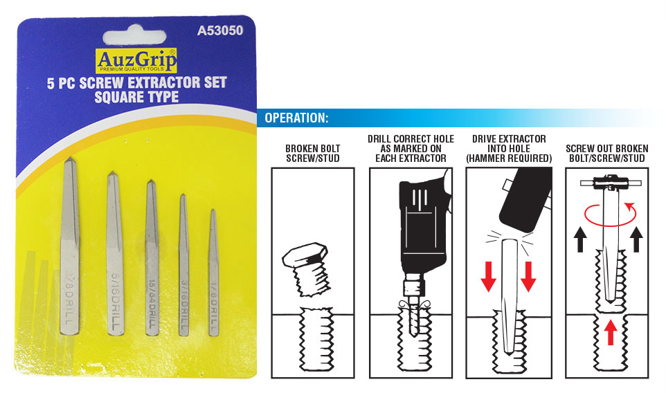 A53050 - 5 Pc Square Type Screw Extractor Set