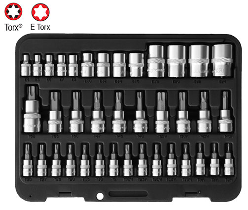 A71140 - 38 Pc 1/4”, 3/8” and 1/2” Sq. Dr. Torx® Bit and E Torx®