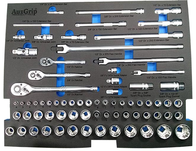 A76003 - 72 Pc 1/4", 3/8" & 1/2" Dr. 12Pt Sockets & Accessories