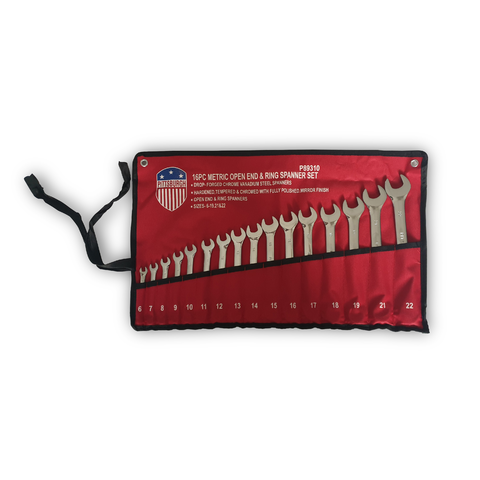 P89310-Pittsburgh 16 Pc Metric Open End & Ring Spanner Set
