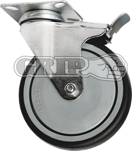 42014 - Grip 125mm 130kg Grey TPR On Polypropylene Wheel Castor Swivel Plate With Brake