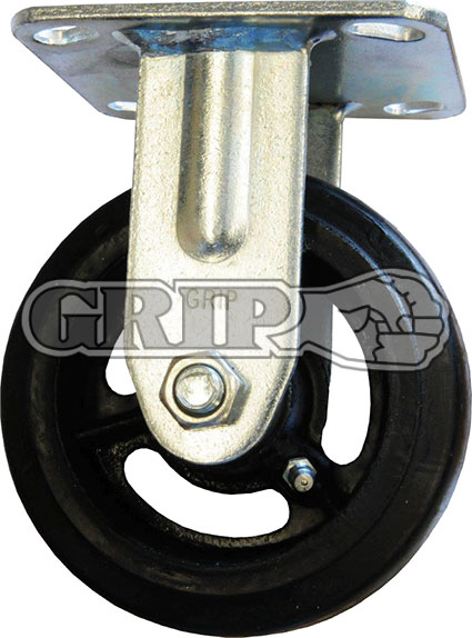 42084 - Grip 150mm 250kg Rubber on Cast Iron Wheel Castor Fixed Plate