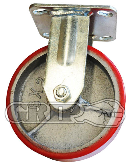43037 - Grip 100mm 230kg Polyurethane on Cast Iron Wheel Castor Fixed Plate
